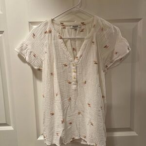 Madewell Cream Textured Blouse with Brown Accents